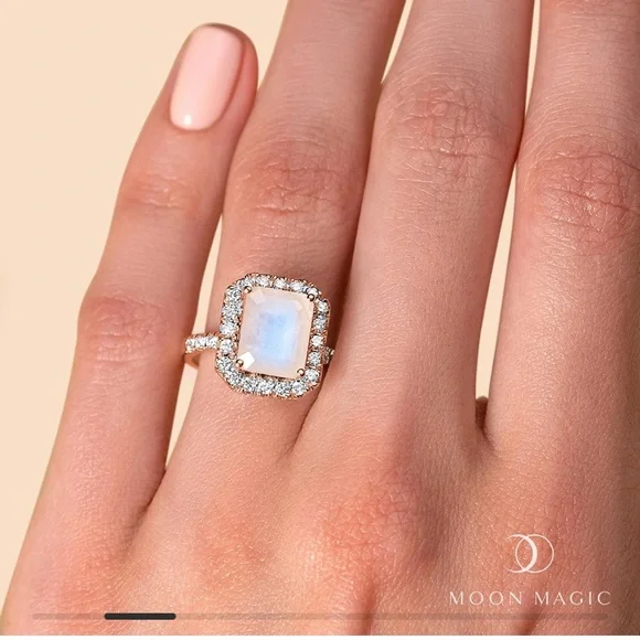 Gorgeous Moonstone/Authentic Diamonds Rose Gold Ring Size 8 - Picture 3 of 9